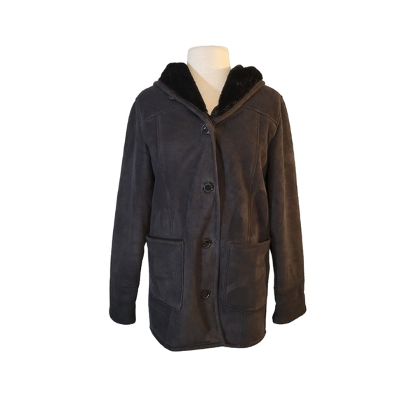 Talbots Black Microfiber Hooded Coat SP - Picture 1 of 7